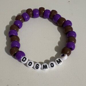 Purple and brown Kandi “Dogmom” Elastic Homemade Bracelet